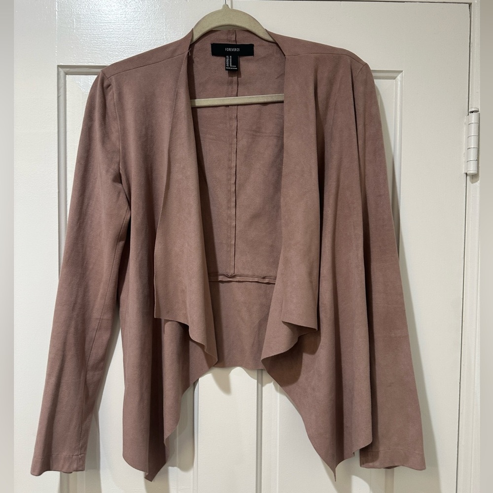 Bagatelle soft stretch trim fit suede open front blazer jacket